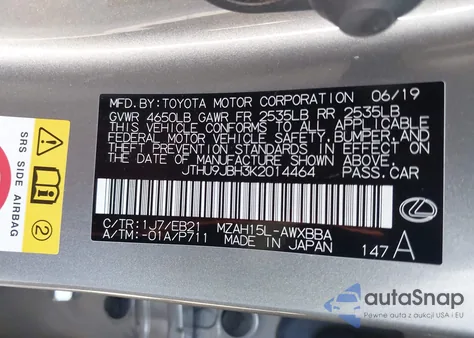 2019 Lexus Ux 250H F Sport z USA, uszkodzony, nr VIN JTHU9JBH3K2014464